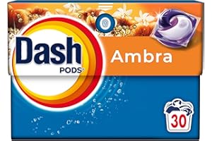 Dash Pods Detersivo In Capsule, 30 Lavaggi, Ambra, Rimuove le Macchie, Igienizza, Dona Freschezza, Brillantezza Per I Capi
