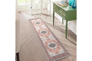 Carvapet Alfombras de Pasillo 60x210cm Alfombra Corredor Antideslizante Largo Alfombras de área Fina Lavable Medallón Flor Alfombra para el Salón Dormitorio(Naranja)
