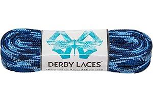 Derby Laces Blue Camouflage Waxed Skate Lace for Roller Derby, Hockey Skates, and Boots
