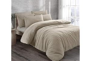 HOMES-LINEN Teddy Bear Fleece Thermal Warm Cosy Soft Fur Duvet Cover Set With Pillow Cases (Beige, Double)