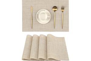 Leetaltree Beige Placemats Set of 4 - Heat Resistant Non-Slip Place mats for Dining Table, Washable Durable PVC Vinyl Woven Table Mats（Beige, 4）