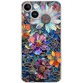 PrintiFy iPhone 14 Plus ile Uyumlu Vitray M&uuml;cevher Flora Tasarımlı Şeffaf Silikon Kılıf