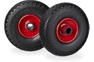 Relaxdays, schwarz-rot Sackkarrenrad Set, pannensicher, 3.00-4 Vollgummireifen, Stahlfelge, 25mm Achse, 100 kg, 260x85mm