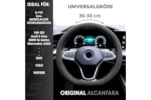 ‎S- TETIC S-TETIC® Premium Lenkradbezug Alcantara® [Echtes Alcantara] | D-Form | Schwarze 12-Uhr Markierung | Universal Größe 36-38 cm | rutschfest | Lenkradhülle Lenkradcover | Sommer und Winter | Autotuning