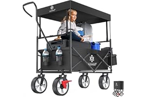 KESSER® Carrello pieghevole con tetto, carrello per attrezzi, con 2 tasche a rete e una tasca esterna, con freno anteriore, pieghevole, pneumatici in gomma piena, portata fino a 100 kg
