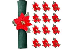 LATERN 8 Pezzi Anelli di Tovagliolo di Natale, 14CM Portatovaglioli Stella di Natale Fibbia per Tovaglioli con Foglie Verdi per Pranzo di Natale Ringraziamento Festa Tavolo Decorazione (4cm x 4cm)