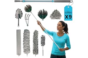PRIME ESSENTIALS® Plumero Atrapapolvo Lavable I Plumero telescópico Extensible 215 cm Longitud I 9 Piezas I Duster Extensible Ideal para Limpieza de Techo, Ventiladores y Muebles.