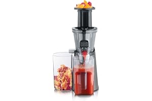 ‎SEVERIN SEVERIN Slow Juicer – Entsafter für Saft, Sorbet, Eis, Marmelade uvm., elektrische Saftpresse aus Edelstahl, einfache Reinigung dank Easy-Clean Konzept, 1L Auffangbehälter, 150 Watt, ES 3571