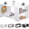 Tavolino da caffè con 2 scomparti nascosti design rustico 95 x 95 x 45