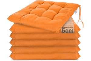 Brandsseller 6er Set Stuhlkissen 40x40x5 cm Sitzkissen Polster Stuhlauflage mit Haltebändern Dekokissen für Indoor Outdoor gesteppt - Orange