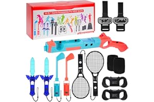 zerotop 14 in 1 Switch Sport Zubehör Bundle für Nintendo Switch / Nintendo Switch OLED Switch Zubehör Bundle mit Pistole Tennisschlägern Golfschlägern Skyward Sword Wrists Legs Straps