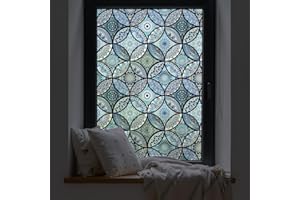 dktie Window Film Privacy Vinyl Non Adhesive Privacy Film Stained Glass Window Film for Bathroom Shower Door Heat Cotrol Anti UV 44.5x200cm