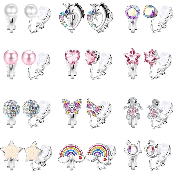 Lot De 6 Paires De Boucles D'oreilles Clipsables En Résine – Licornes, Arc-en-ciel, étoiles – Sans Perçage, Pour Enfant, Coloré Et Mignon