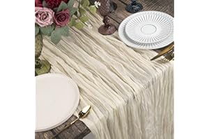 Qidordour Cheesecloth Table Runner Beige Wedding Decor Arch Draping, Gauze Fabric Table Runner Long Boho Rustic Dining Table Decorations for Wedding, Birthday Party, Bridal Shower Cheese Cloth Fabric