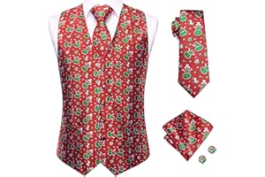 Dubulle Waistcoat and Ties for Men Christmas Mens Vest Snowflake Reindeer Necktie and Pocket Square Set Party