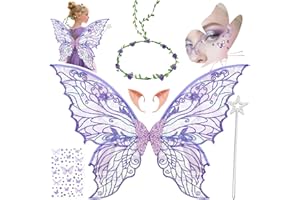 YeahBoom Ali da Fata a Forma di Farfalla,Ali da Fata per Adulti e Bambini,Ali di Farfalla con Orecchie da Elfo,Cerchietto da Fata e Bacchette di Fata a Stella,Costume da ala Per Feste a Tema Carnevale