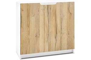 Vladon Sideboard Logan, Made in Germany, Kommode mit 2 Türen, Weiß matt/Eiche Natur (82 x 78 x 37 cm)