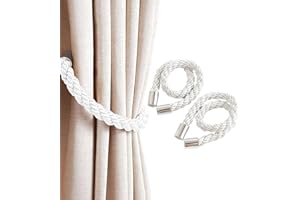 Magnetic Curtain Tiebacks,Senshuomy 2 PCS Curtain Rope Fasteners with Strong Magnets, Braided Rope Curtain Holder Decoration, Suitable for Home Office Hotel Window Deco No Install/Drill/Hook(white)
