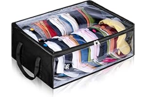 WEKIWGOT 2 Pieces Rangement de Casquettes pour Armoire, Boîte Organisatrice Transparente 40 Casquettes, Tissu Aéré 3 Couches, Fermeture Éclair, Noir