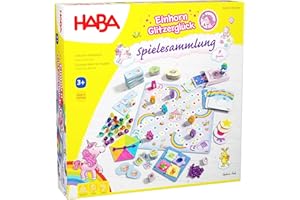 HABA Einhorn Glitzerglück Spielesammlung – 9 in 1 Spiele Set: Würfel-, Brett- & Kartenspiele für Kinder ab 3 Jahren – Einfach erklärt, für 2-4 Spieler – 2010879001