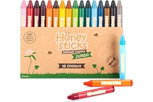 Honeysticks Pastelli a Cera d'Api 100% Pura - Pastelli Jumbo per Bambini - Pastelli Atossici, Ecosostenibili Realizzati in Nuova Zelanda – 16 Colori a Cera Grossi per Migliore Presa
