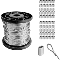 100 Ft Coil 304 Stainless Steel Wire Rope Cable - 1/16" 7x7 Strand With Sleeves & Stops
