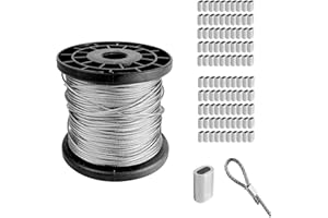 AZKEEGREY 1/16 Wire Rope Set 100m, 304 Stainless Steel Wire Cable 1.5mm, Heavy Duty Steel Cable with 100 Crimping Clamps Loop Sleeve, 7x7 Strand Core, 167kg Breaking Strength