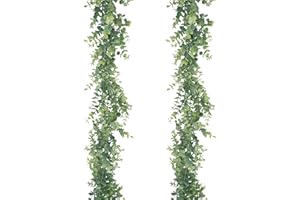 GraduationMall Faux Eucalyptus Garland Plant,2 Pack 12ft Artificial Foliage Fake Leaves,Ivy Vine Greenery Garland for Wedding Party Home Decor