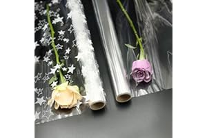DOJOYKEY Rouleau de cellophane pour emballage cadeau : lot de 2 emballages en cellophane de Noël 3 m x 80 cm transparent et motif étoile pour paniers de fleurs.