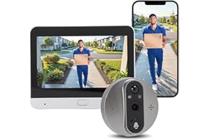 VINGVO Caméra judas 2,4 G WiFi 2 MP Sonnette de porte avec caméra, écran couleur 4,3" Sonnette sans fil avec caméras, sonnette de porte grand angle 160° et capteur PIR, vision nocturne, vue en direct