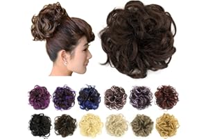 IMISSU 2 Pezzi disordinato chignon pezzo di capelli updo falso scrunchies coda di cavallo di estensione ondulati capelli ricci pezzi chignon fascia per le donne (2PZ Marrone cioccolato)