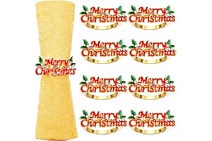 KAHEIGN 8 Pièces Ronds de Serviette de Noël, Merry Christmas Porte-Serviettes en Doré Boucle de Serviette de Noël avec Strass pour Décoration de Table de Fête de Noël Déjeuner Thanksgiving Mariage