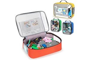Rexmica 4 Pcs Toy Storage Organiser Bag Compatible with Lego Bricks, Travel Organiser Case for Building Blocks, Car Toy, Dolls, Crafts, Magnetic Building Tiles, Blocks Toy Storage Bag with Visible Top