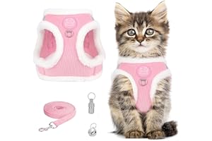 JOKUREAO Katzengeschirr Ausbruchsicher Set, Katze Brustgeschirr mit Reflektierend, Katzenleine Geschirr für Katzen, Katzengeschirr mit Leine Set Katzengeschirr für Katzen Kätzchen Welpen (Rosa, XXS)