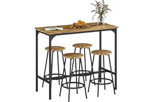HOMCOM Ensemble Table de Bar bistrot avec 4 tabourets de Bar, Ensemble Table Haute Cuisine et tabourets, avec Repose-Pieds, Style Moderne, structutre en métal, pour Cuisine, Salle à Manger, Marron