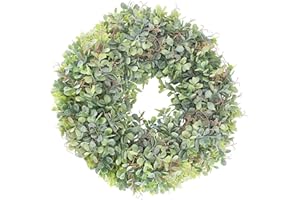 SLFYEE 47 cm Corona Artificial para Puerta Boj Corona de Plantas Artificiales Corona Pared, para Todo el Año Puerta Chimenea Ventana Interior Exterior, Pared Chimenea Boda