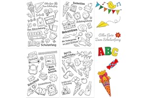 DPKOW 75pcs Schuleinführung Einschulung Klare Stempel, Alles Gute zum Schulanfang Silikon Stempel für DIY Karte Scrapbooking Basteln, 123 ABC Zuckertüten Süssigkeiten Schulkind Stern Herz Stift Buch