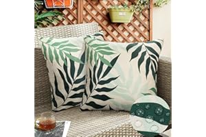 HANRUNSI Fundas de Almohada de 2 Piezas Funda de Lino 50 x 50 cm Funda de Almohada Exterior de Verano para Sofá Hojas Verde Patrón de Primavera para Patio al Aire Libre Jardín de Interior Fundas para Cojines
