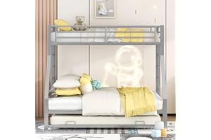 Moimhear Letto a castello, letto in metallo con letto estraibile, con scala su entrambi i lati per bambini, adolescenti, adulti, facile da montare, 90 (140) x 200 cm (argento) (WX000124)