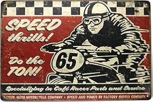 Hioni Speed Thrills Moto Race Vintage - Cartel de chapa para pared, decoración de pared