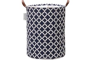 Sea Team - Cesto lavandería con diseño celosía marroquí, cesto lavandería Tela Lona, contenedor Almacenamiento Plegable con Asas Cuero sintético y Cierre de cordón, 50 x 40 cm, Interior Impermeable