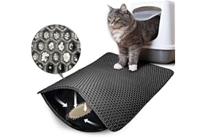 Hanbramo Tapis Litiere Chat, 45x60CM Honeycomb Double Couche Non-Slip Tapis de Litiere pour Chat- Imperméable et Urin Proof Tapis Chat Gamelle pour Litter Catcher, Tapis Chat Contrôle de Litière[Noir]