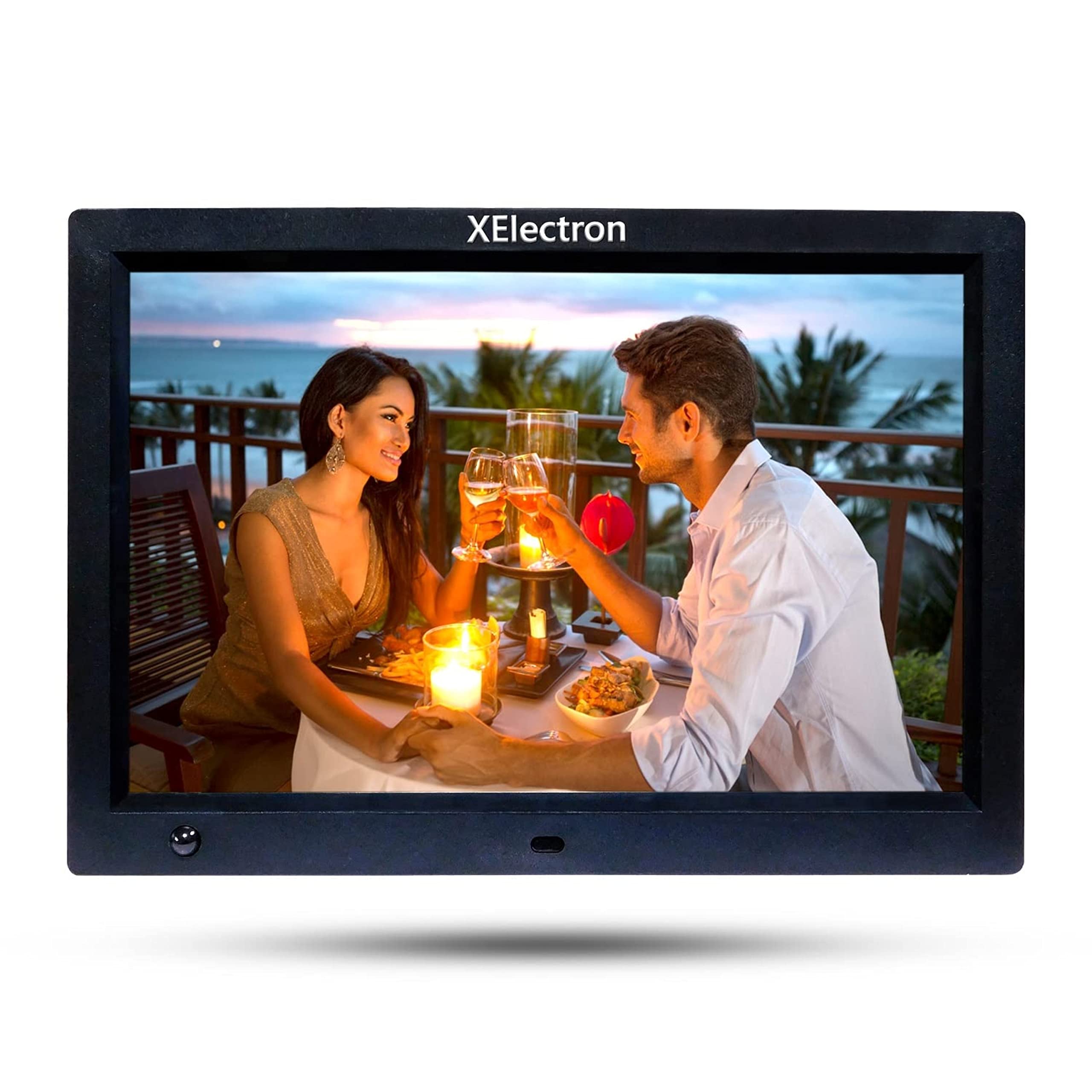XElectron 12 inch IPS Digital Photo Frame with Motion Sensor, HD Display, Auto Rotate, Play Photos, Videos, Music and Slideshow with SD Card, USB Ports and Remote (Black)