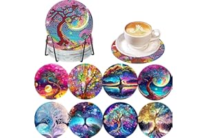 LWZAYS 8 Pcs Tree of Life Diamond Art Coasters Kits with Holder - 5D Diy Diamond Painting Coasters Mosaic Kits for Adults - Round Full Drill Crafts for Adults and Beginner