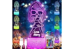 Eygerur 2 Patterns 3D Night Light TS Gifts: Songstress Fans Merch, 16 Colors Dimmable LED 3D Illusion Table Lamp with Remote Control and Smart Touch for Girls Room Decor Music Party Birthday Christmas
