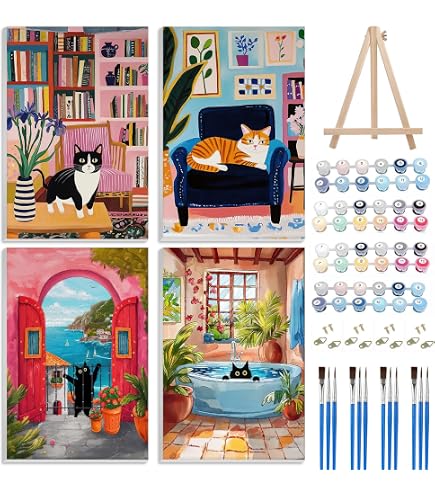 NAIMOER Lapins Colorés Peinture par Numéros pour Adulte, Pâques Kits de Peinture au Numéro Toile avec Acrylique Pinceaux, Paint by Numbers Enfants Cadeaux Décoration Maison 35x35cm