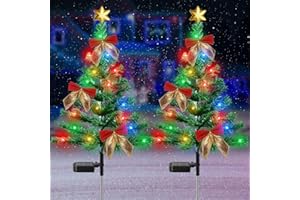 Fohil Sapin de Noël avec Guirlande Lumineuse Solaire, 2 Arbres de Noël Extérieure 85cm avec 60LED Lumières, Lumières de Sapin avec Noël Deco, Decoration Noël Exterieur Solaire pour Jardin Chemin