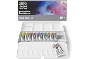 Winsor & Newton Acuarela profesional, Set de viaje 12 tubos de 5ml de acuarela profesional, colores surtidos, para acuarelistas y pintura en acuarela