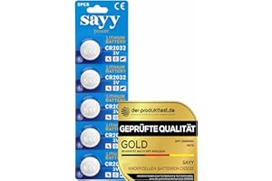 [GEPRÜFTE QUALITÄT] SAYY 5 X CR2032 CR 2032 Knopfzellen Batterien, langanhaltende Leistung (Lange Lagerfähigkeit 10 Jahre) Waagen Zubehör Medizinischen, Elektronischen kleingeräten, Autoschlüssel 3V