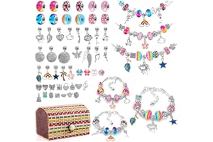 SKYAYA Charm Bracelet Making Kit Gifts for Girls, Jewellery Making Kit for Girls Christmas DIY Craft Kits for Kids Age 6-12, Birthday Gift for Teenage Girls, Gift Box, Silver Plated Chains, Beads Pendants
